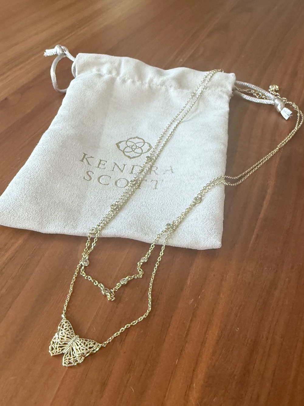 Kendra Scott Gold Butterfly Pendant Necklace - Double Layered Chain